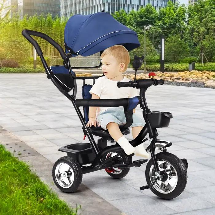 Tricycle avec barre de poussée, siège rotatif, voyage avant et arrière, auvent pliable avec protecti