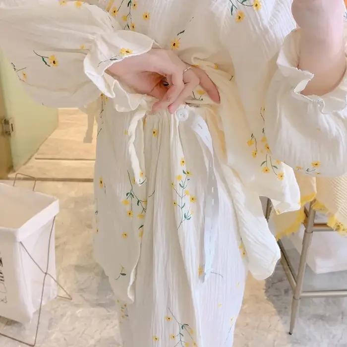 Robe de maternité en gaze de coton, kimono fin, pyjama d'allaitement pour la grossesse, post-partum,