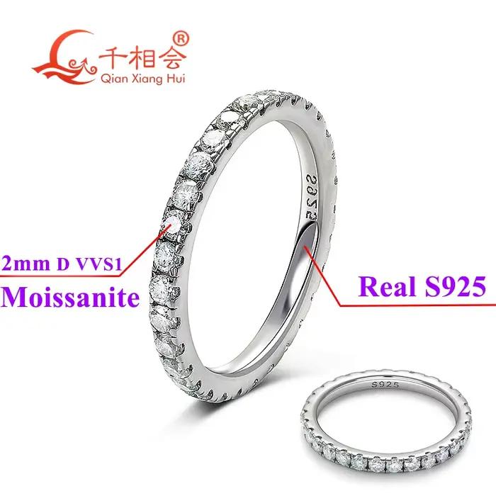 Bague de mariage en argent sterling 925 avec diamants Moissanite blancs ronds solides de 2 mm et 3 m