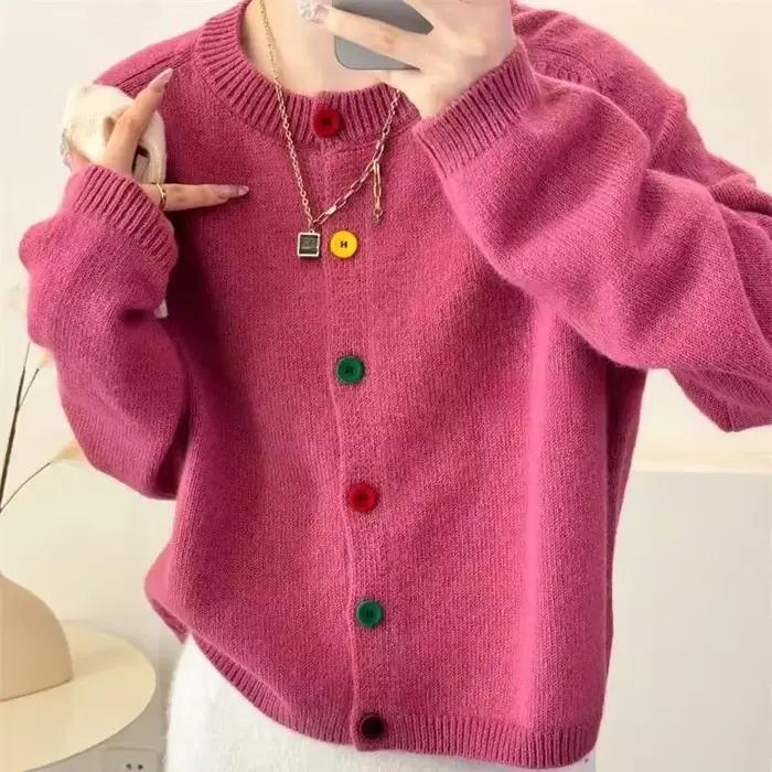 Manteau en tricot à boutons colorés, col rond, doux et frais japonais, Style académique, pull polyva