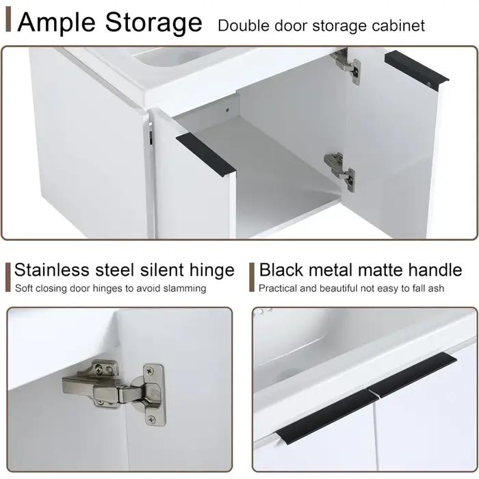 24 vanités de salle de bain flottantes avec lavabo, vanité de salle de bain murale simple de 24 pouc