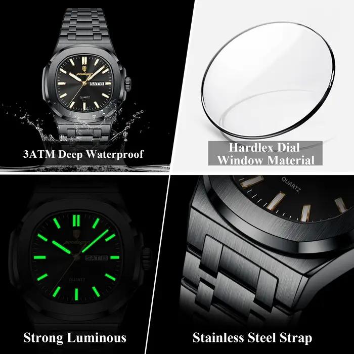 POEDAGAR luxe carré hommes montres étanche lumineux Date semaine hommes montre en acier inoxydable m