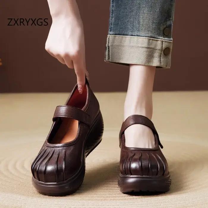 ZXRYXGS Chaussures classiques rétro en cuir véritable de qualité supérieure, semelle épaisse, confor