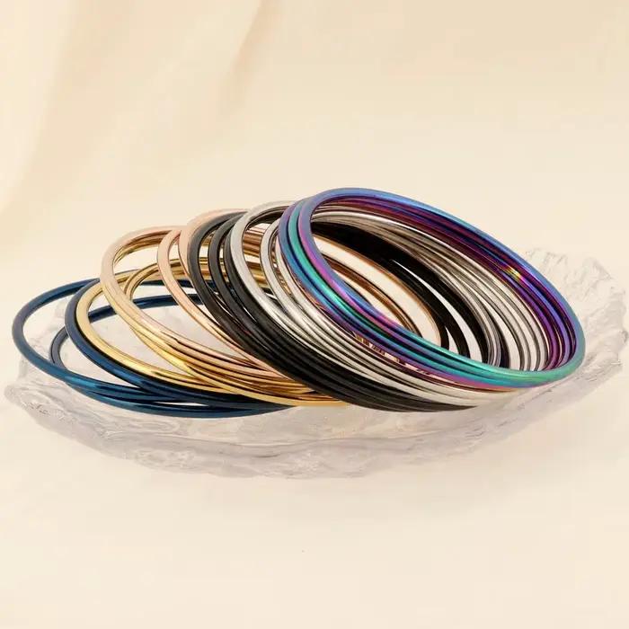 Bracelet Simple en acier inoxydable pour femmes et hommes, couleur or argent, fil géométrique rond,