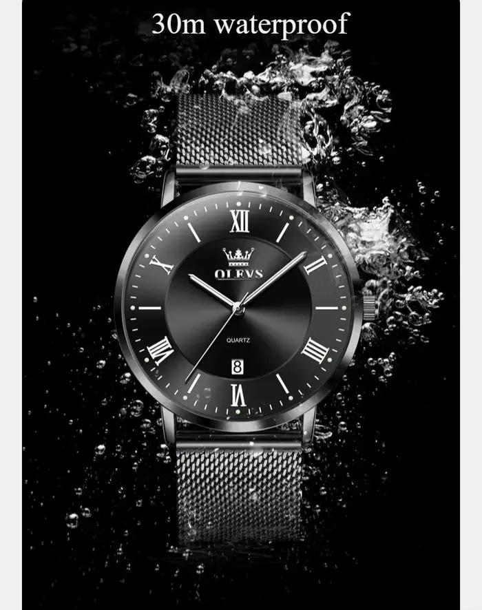 OLEVS 5623 Montre à quartz pour homme, cadran minimaliste avec chiffres romains, bracelet en maille