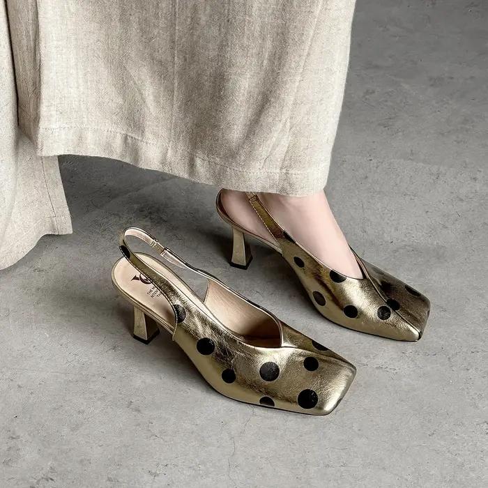 QUTAA 2026 Nouveauté Mode Escarpins Femme en Cuir Véritable Talons Hauts Bout Carré Sexy Rétro Sling