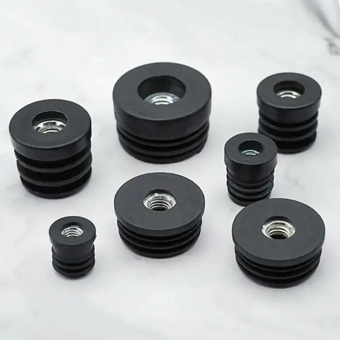 Bouchon de tuyau rond en plastique noir, trou d'écrou, tuyau intérieur, meubles, table, chaise