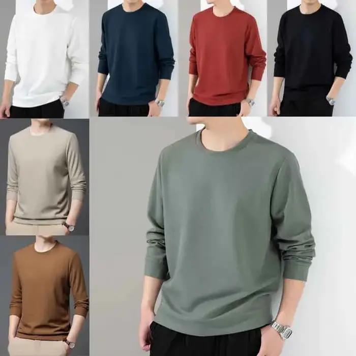 Printemps automne gaufre t-shirts pour hommes à manches longues t-shirts hauts mode solide t-shirts