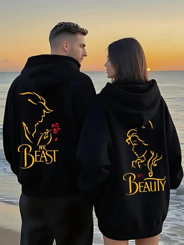 Sweat-shirt à capuche pour Couple, thème romantique la belle et la bête, pour hommes et femmes, Styl