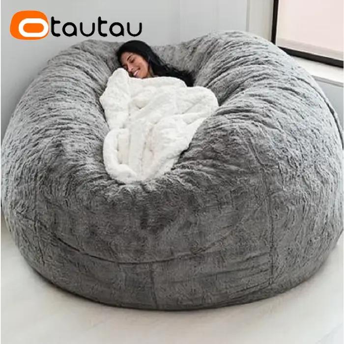 Housse de pouf géante en fausse fourrure de lapin ultra-douce OTAUTAU 5 pieds, pour l'hiver et Noël,