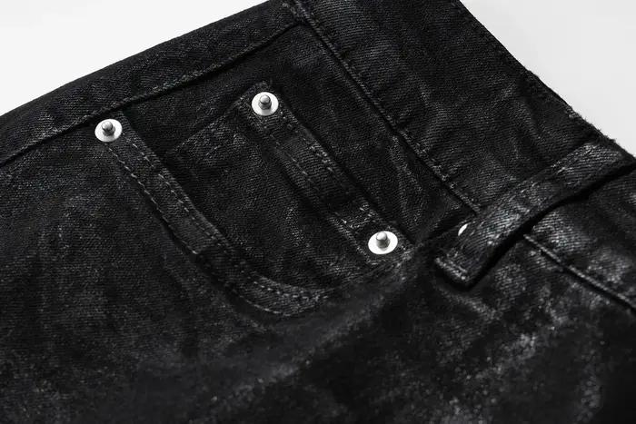 MIJKO jean extensible en cuir ciré noir pour hommes femmes pantalon évasé Baggy pantalon en Denim dr