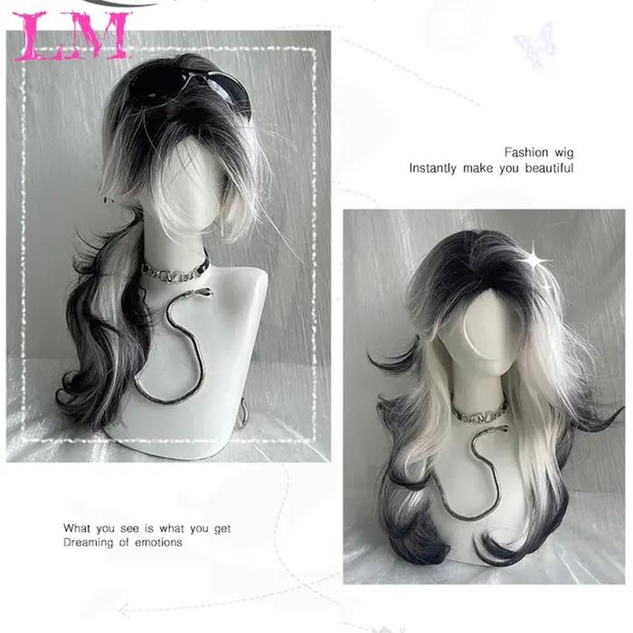 LM-Perruque Lolita Synthétique Longue et Droite avec Frange pour Fille, Mignonne Ombre, Rose, Blonde