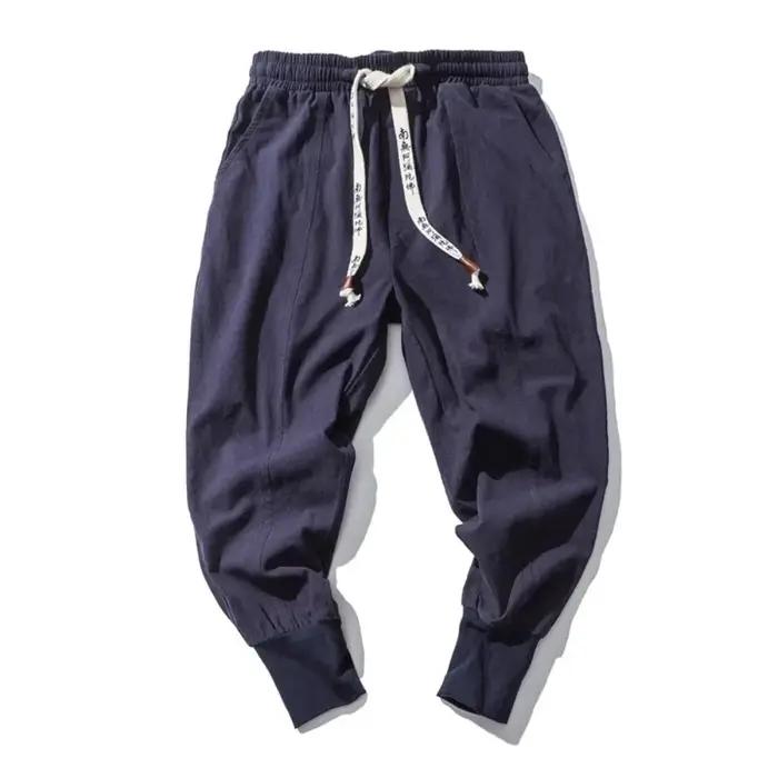 Hommes sarouel Streetwear coton lin Joggers nouveau Baggy Hip Hop mode pantalon décontracté solide p
