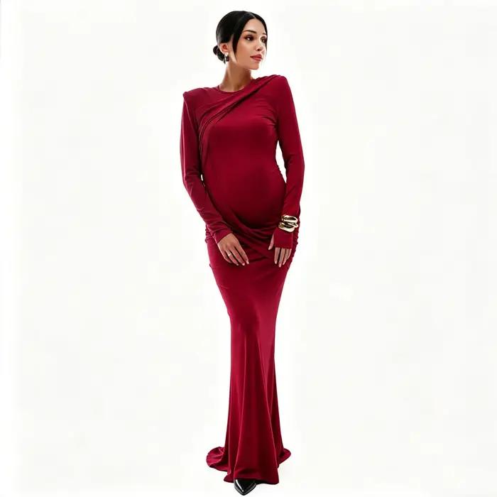 Robe de maternité pour séance photo dos nu couleur unie vêtement de baby shower élégante pour femme enceinte soirée occasions spéciales