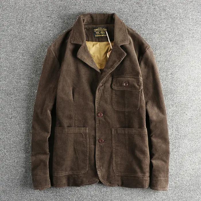 Rapingent-Costume décontracté en velours côtelé de coton lavé pour hommes, veste ample, mode vintage