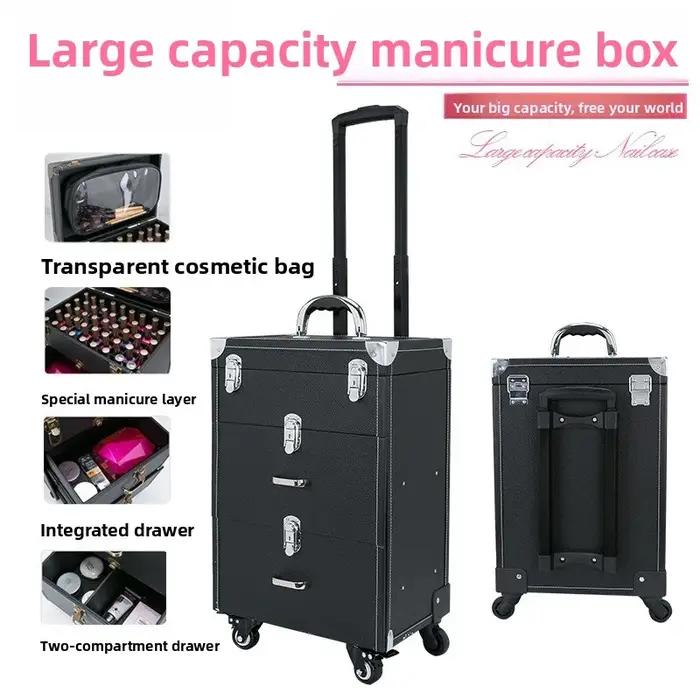Trousse de tatouage professionnelle avec roulettes à frein pivotant, grande capacité, organiseur de