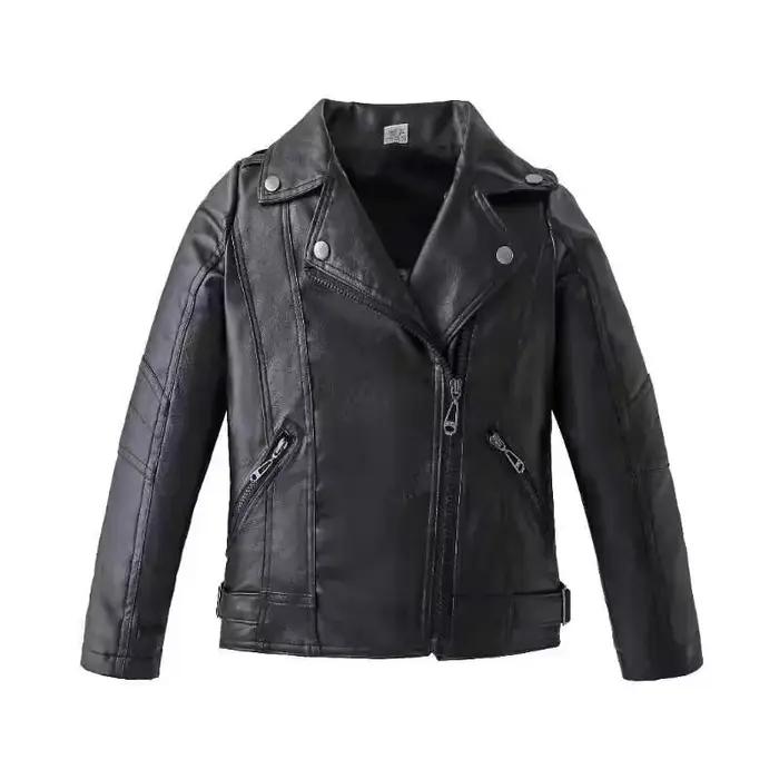 Veste imperméable en cuir PU avec fermeture éclair pour enfants, manteau pour garçons, vêtements pou