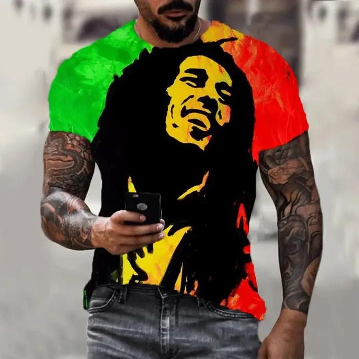 Nouveau Harajuku 3d T-shirt Bob Marley imprimé hommes à manches courtes été décontracté respirant su