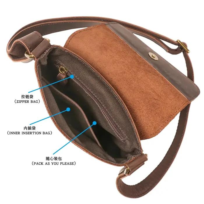 Sac à bandoulière en cuir Crazy Horse, sac à bandoulière à capuche, rétro décontracté pour les voyag