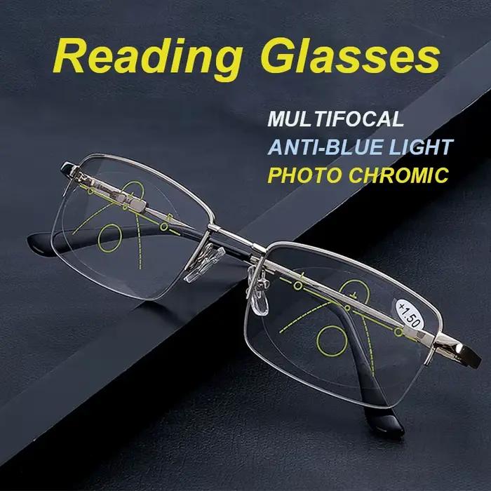 Lunettes de lecture multifocales progressives en titane, blocage de la lumière bleue, monture métall