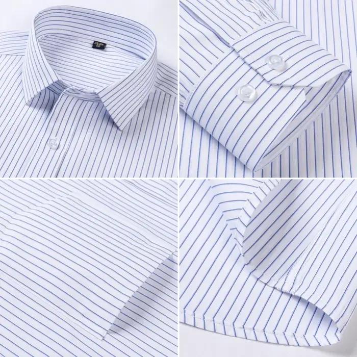 Chemise Formelle Homme Manches Longues Couleur Unie Rayée Mode Business Poche Blanche Chemise Social