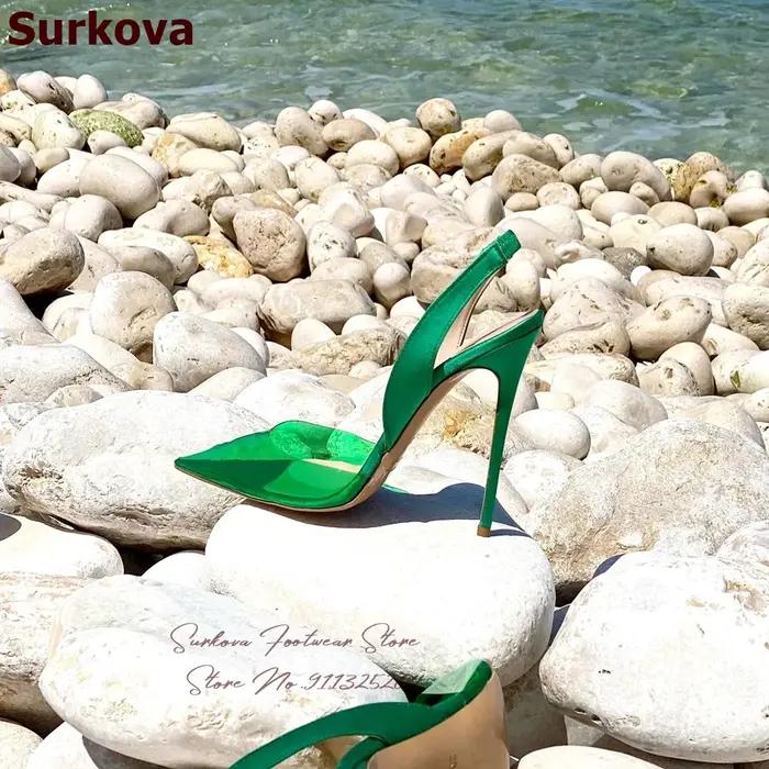 Surkova-Escarpins à talons hauts en PVC transparent, orange, vert, satin grillé, escarpins de mariag