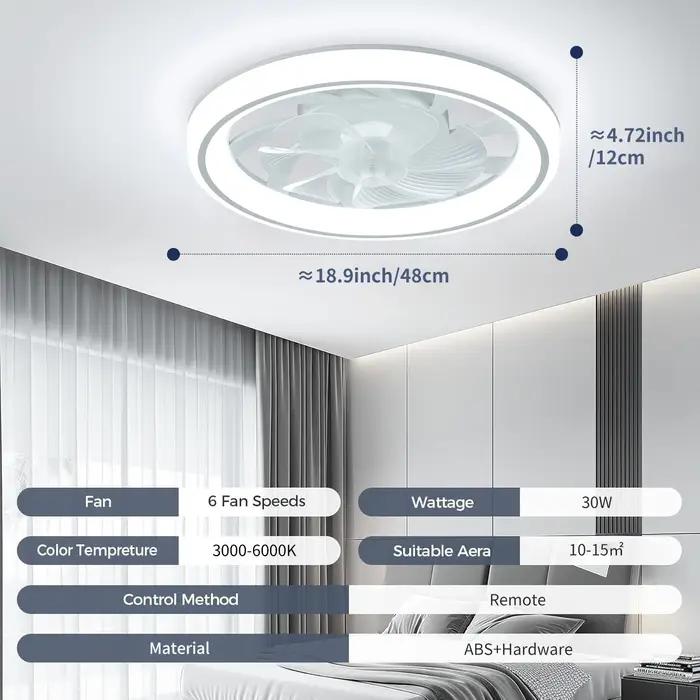 Ventilateur de plafond de 48 cm, ventilateur de plafond mince et silencieux avec télécommande, grada