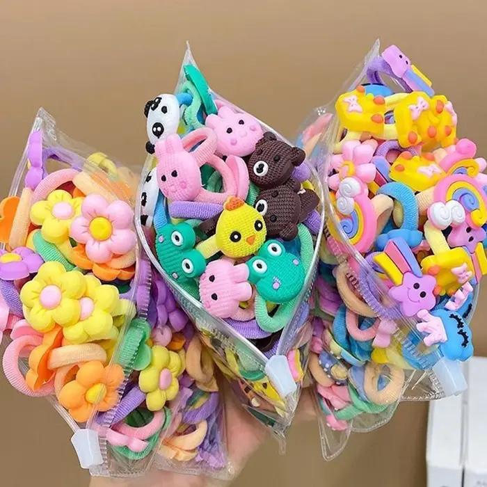 Bandes de cheveux élastiques en caoutchouc pour filles, 10/20 pièces/ensemble, dessin animé mignon,