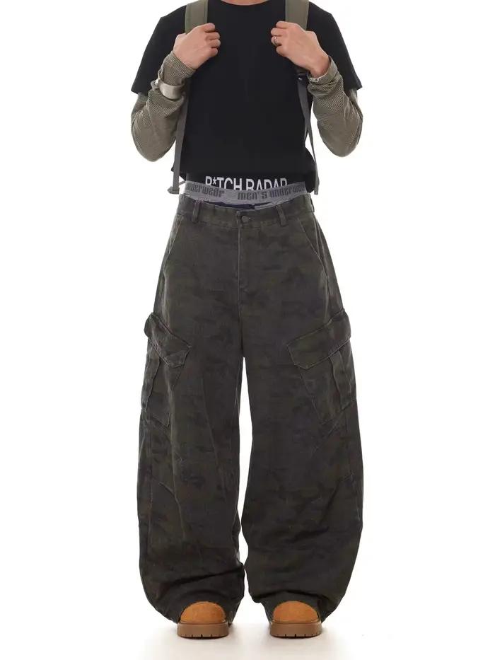 Américain rétro multi-poches Camouflage Silhouette cimandre jean Niche Baggy jambe large faucille pa