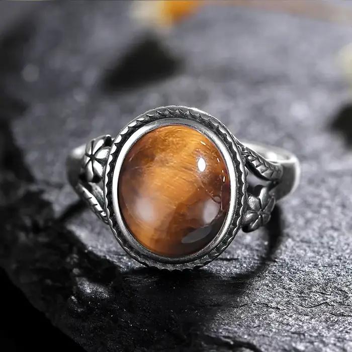 Vinatge bague en argent Bijoux féminins pierre de lune naturelle oeil de tigre anneaux personnalisés