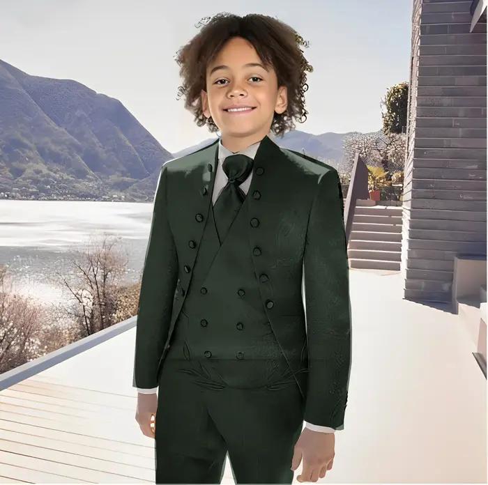 Costume Jacquard blanc pour garçons, 3 pièces, veste, pantalon, gilet, smoking pour enfants de 2 à 1