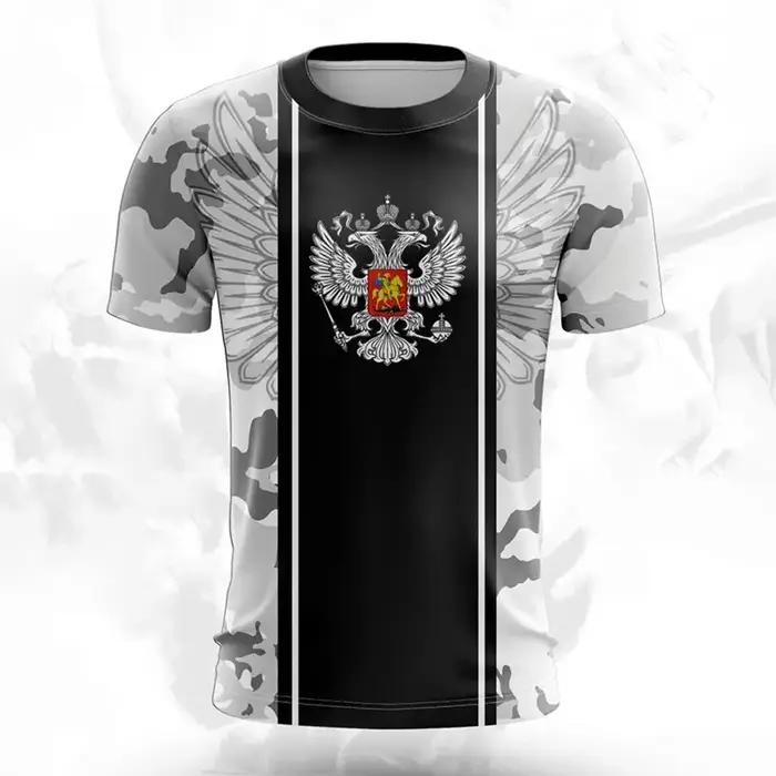 T-shirt manches courtes col rond pour homme, surdimensionné, à la mode, avec drapeau National russe