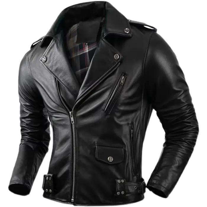 Veste en cuir de vachette véritable pour hommes, manteau de motard, vêtements d'équitation, mode aut