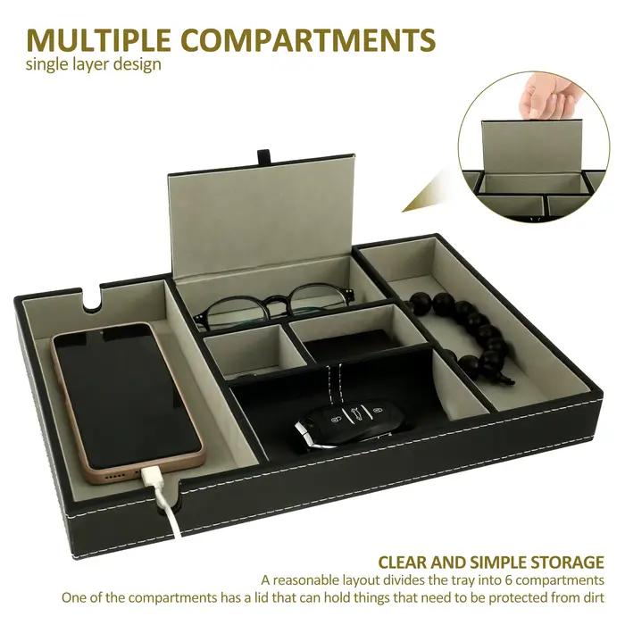Organisateur de bureau en PU avec 5/6 compartiments, plateau de valet pour hommes, table de nuit, bo