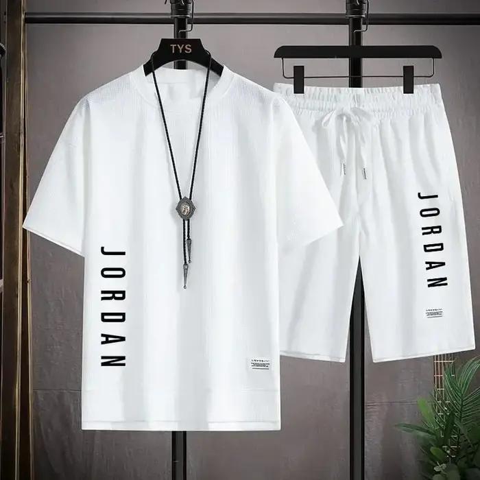 Ensemble T-shirt + short élégant et décontracté pour hommes, ensemble de sport, ample, confortable,
