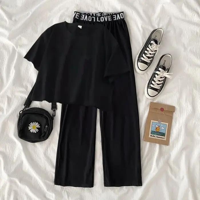 Ensemble de vêtements d'été pour filles de 5 à 14 ans, hauts et pantalons à la mode, ours de dessin