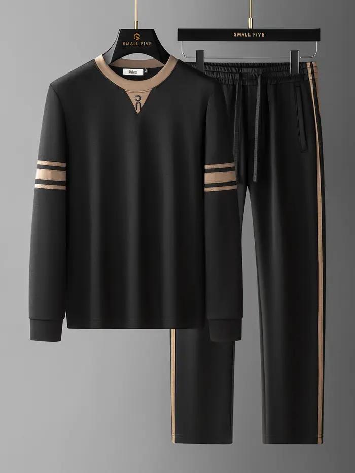 JSBD automne mode tendance couleur-blocage et brodé Modal sweat deux pièces ensemble pour hommes déc