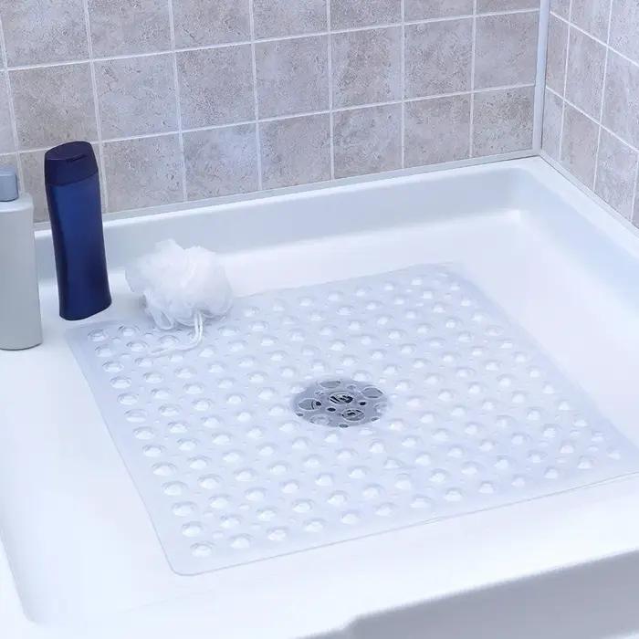 Tapis de douche antidérapant en PVC, 53x53cm, ventouse, tapis de bain carré, tapis de sol de douche,