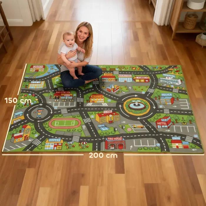 Tapis pour enfants Aiyaplay, tapis éducatif antidérapant pour ramper et jouer avec des voitures
