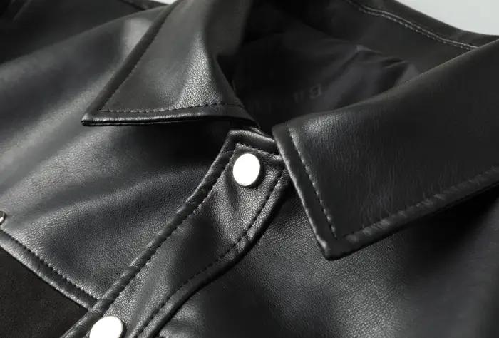 Veste décontractée d'affaires en simili daim épissé en cuir Pu pour hommes, printemps et automne