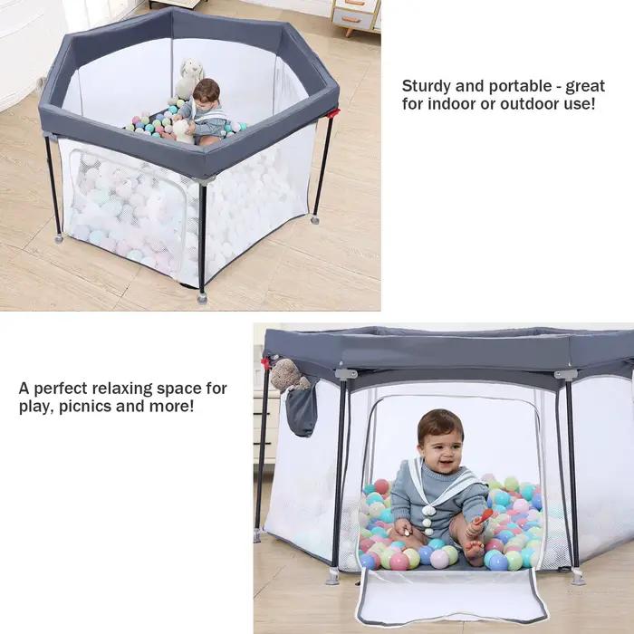 Parc pour bébé pliable hexagonal robuste, parc de jeu de sécurité pour les tout-petits, maille douce