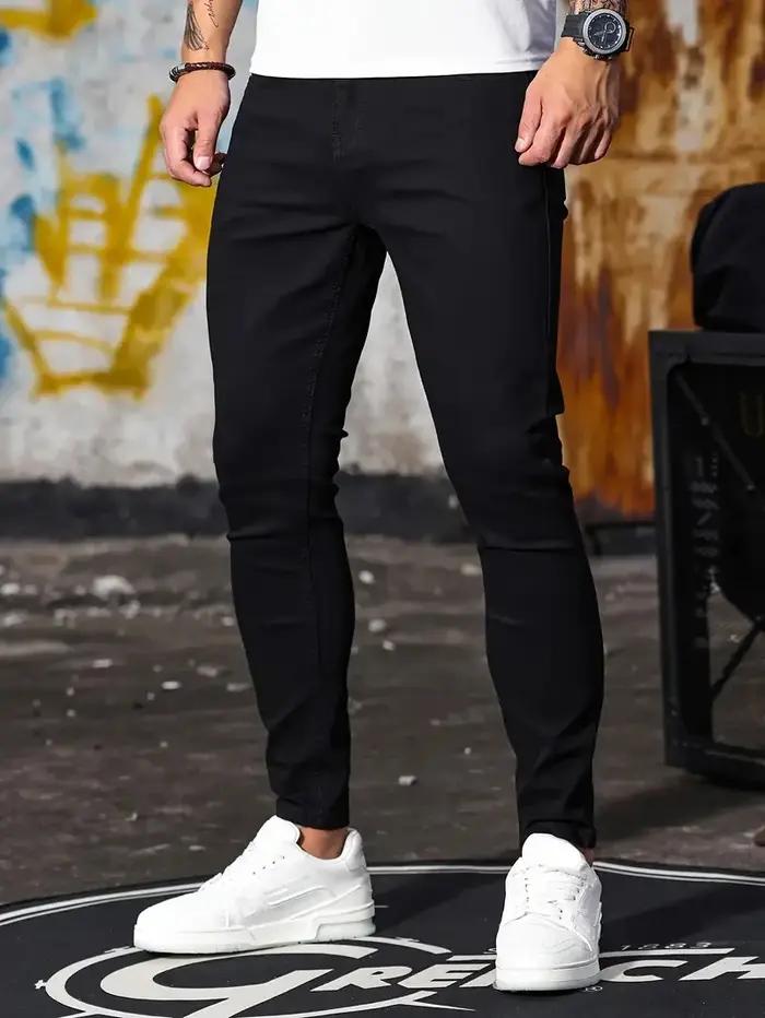 Homme pantalon rétro lavage fermeture éclair Stretch jean décontracté coupe ajustée pantalon mâle gr