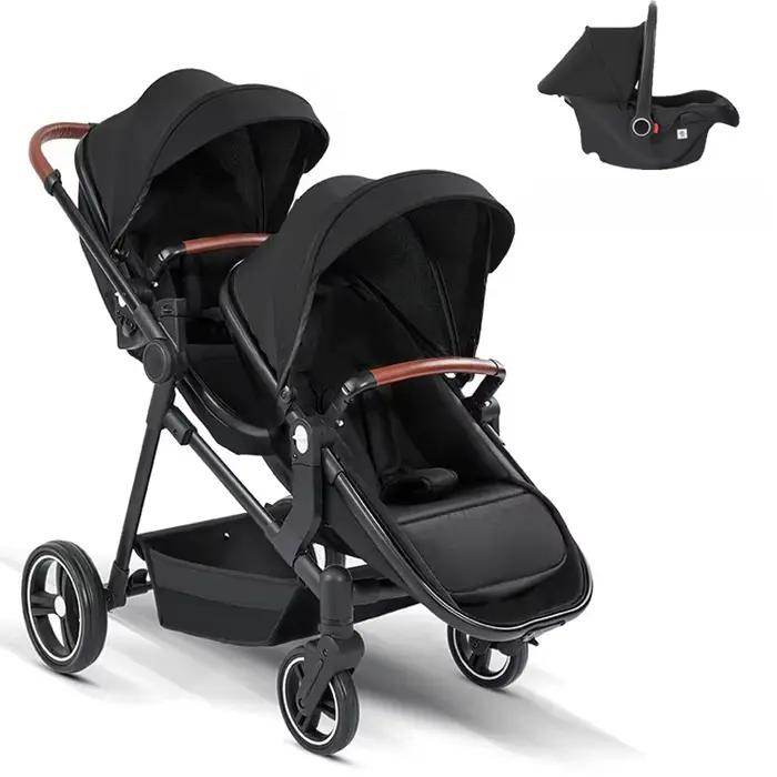 Poussette double 3 en 1 avec sièges auto et option avion - Légère et pliable pour bébés