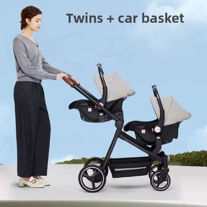 Poussette double 3 en 1 avec sièges auto et option avion - Légère et pliable pour bébés