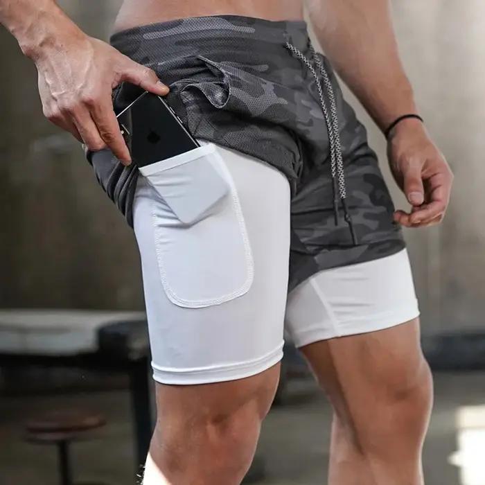 Short de course camouflage pour hommes, Short de sport 2 en 1, séchage rapide, entraînement, Fitness