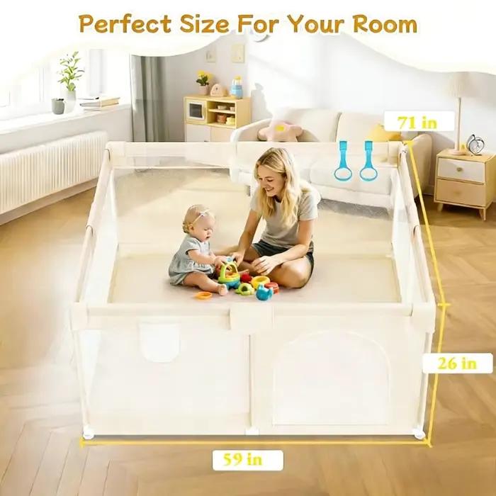 Parc de jeu pour bébés et tout-petits 59x71 pouces, parc de jeu extra large pour bébé avec maille re