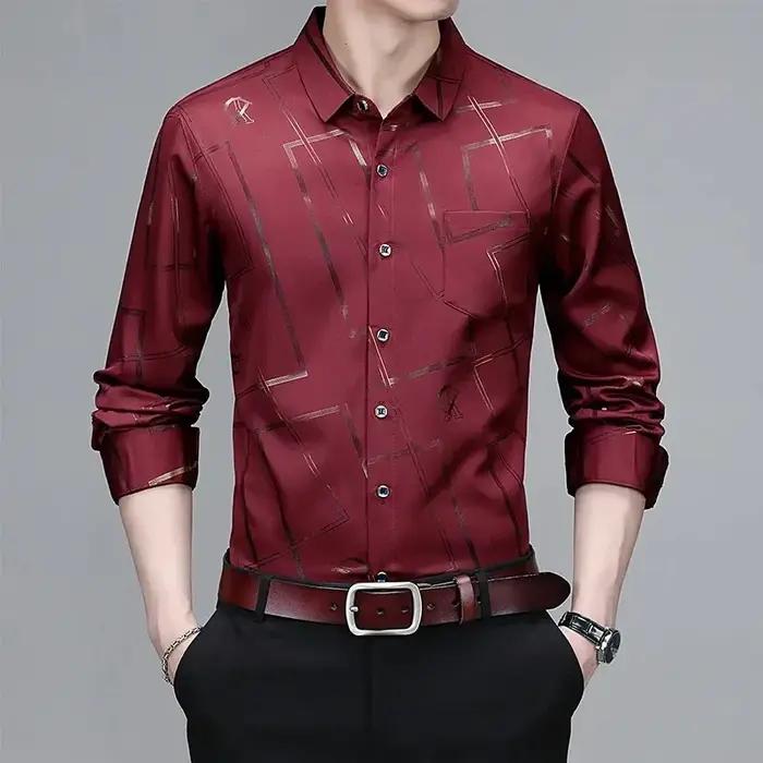 Chemise imprimée à manches longues pour hommes, haut d'affaires décontracté et à la mode, sans repas