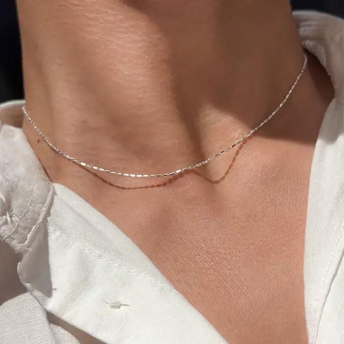 Collier en argent Sterling 925 avec perles géométriques simples, ras du cou, chaîne de clavicule bri