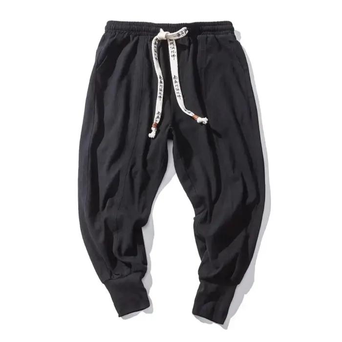 Hommes sarouel Streetwear coton lin Joggers nouveau Baggy Hip Hop mode pantalon décontracté solide p