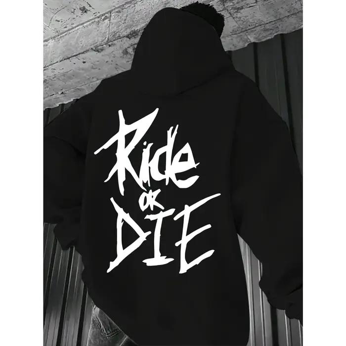 Sweat à capuche pour hommes avec lettrage Ride or Die imprimé adulte pull sweat rue décontracté conf